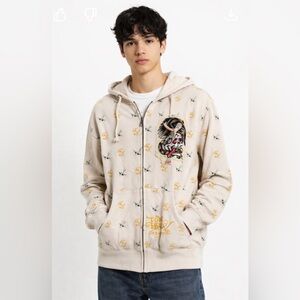 ED HARDY by Christian Audigier Men’s Cream Cobra Zip Up Hoodie (Large)